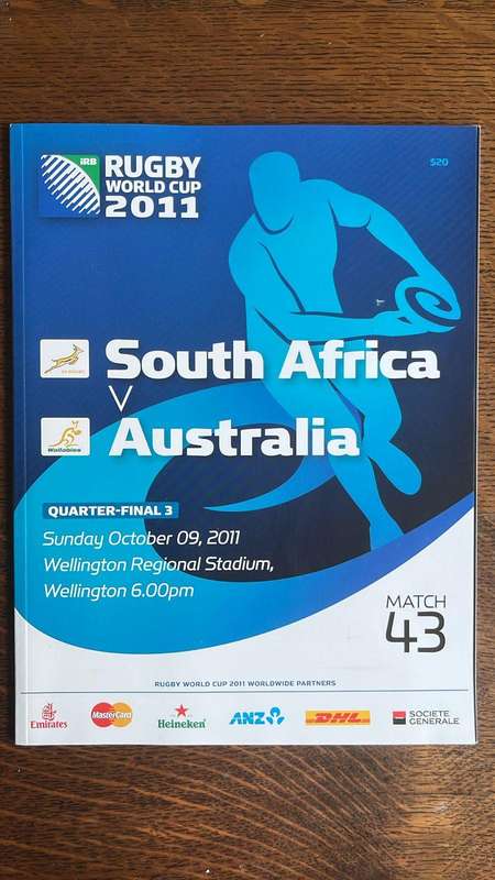 Rugby World Cup 2011 South Africa vs Australia Quarter Final Programme, details below