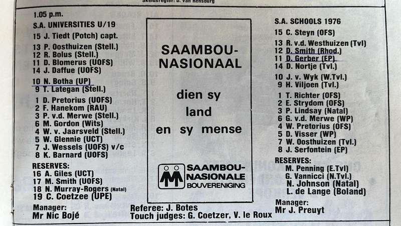 1976 Vrtstaat vs All Blacks at Vrystaat Stadium Signed Programme, details below