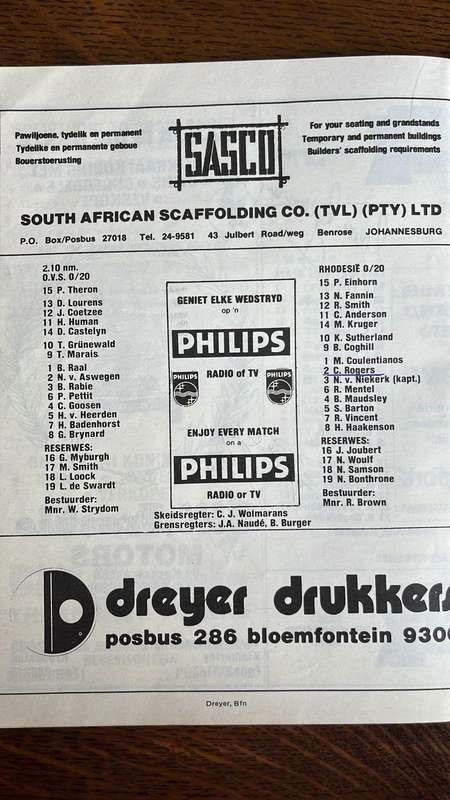 1976 Vrtstaat vs All Blacks at Vrystaat Stadium Signed Programme, details below