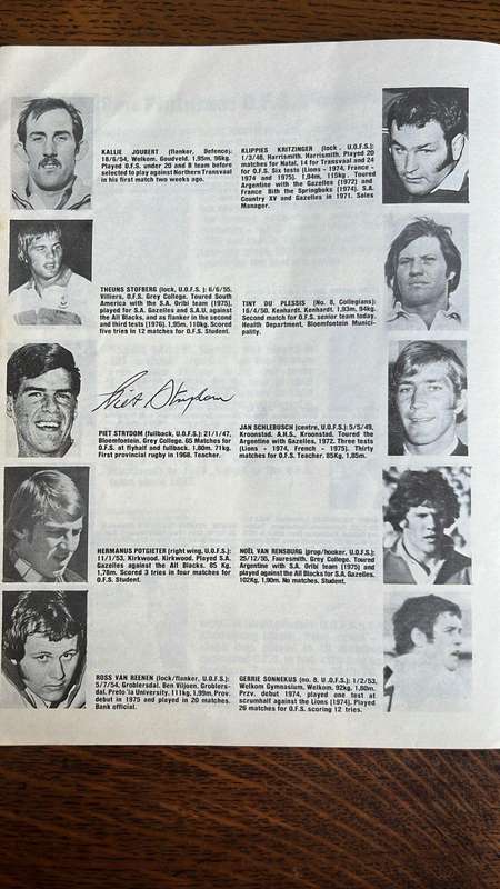 1976 Vrtstaat vs All Blacks at Vrystaat Stadium Signed Programme, details below