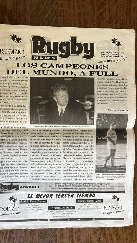 1996 South Africa vs Argentina in Buenos Aires Programme, details below