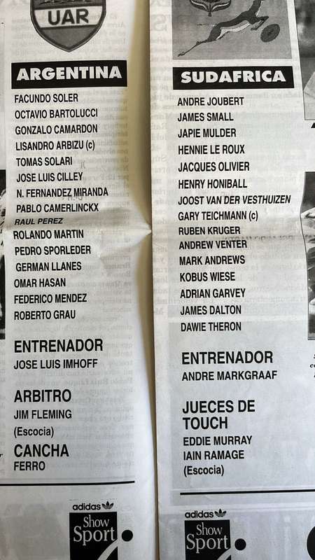 1996 South Africa vs Argentina in Buenos Aires Programme, details below