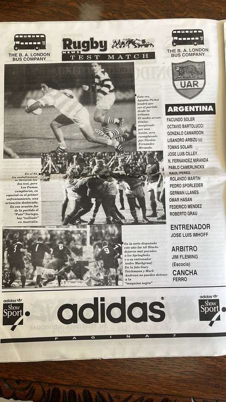 1996 South Africa vs Argentina in Buenos Aires Programme, details below