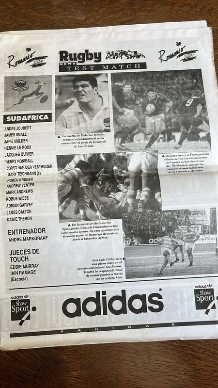 1996 South Africa vs Argentina in Buenos Aires Programme, details below
