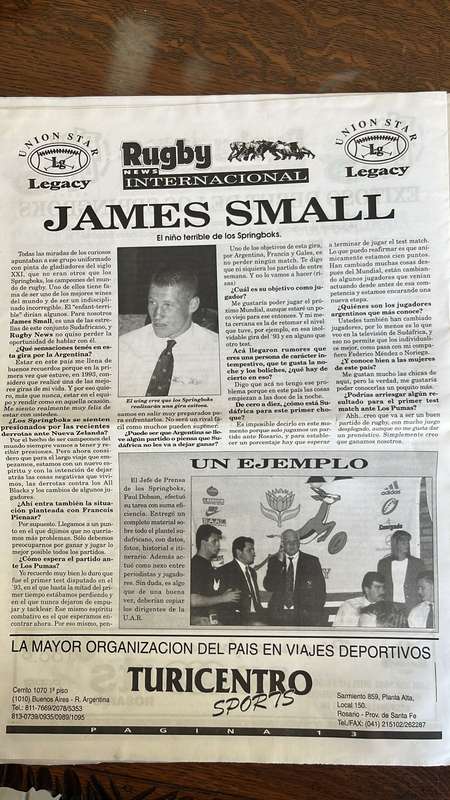 1996 South Africa vs Argentina in Buenos Aires Programme, details below