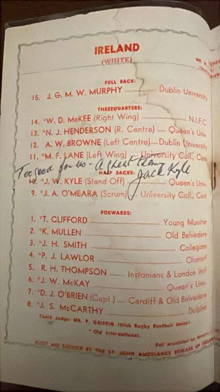 1951 Ireland vs South Africa at Lansdowne Signed & Inscribed Programme, details below