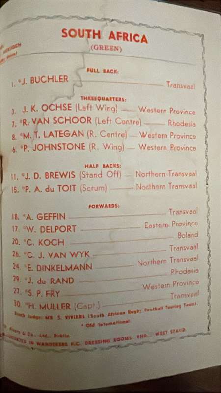 1951 Ireland vs South Africa at Lansdowne Signed & Inscribed Programme, details below