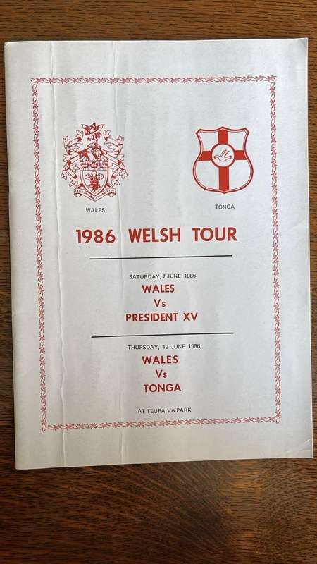 1986 Wales vs Tonga President XV at Teufaiva Park Programme, details below