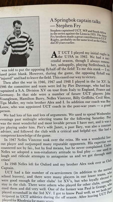 University of Cape Town Rugby Football Club Centenary Signed & Letter, details below