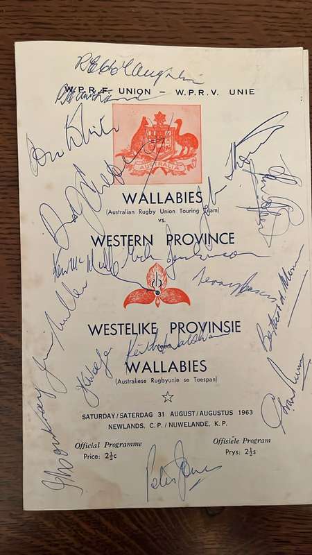 1963 Western Province  vs Wallabies at Newlands, Multiple Signatures Programme, details below