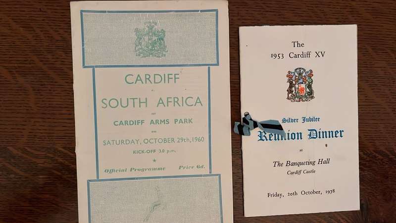 1960 Cardiff vs South Africa Programme & Reunion Dinner Menu Card, details below