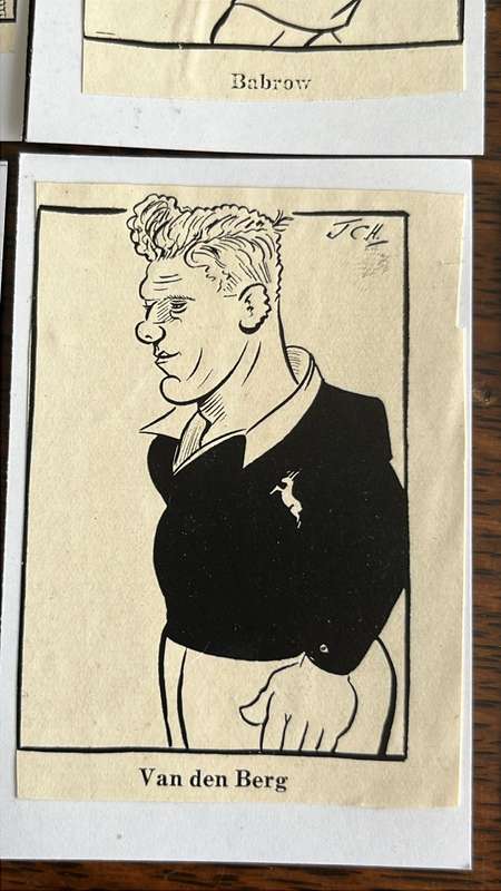 1937 Springbok Squad Caricatures (14) & Signatures (3), details below