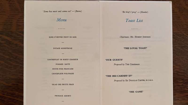 1960 Cardiff vs South Africa Programme & Reunion Dinner Menu Card, details below