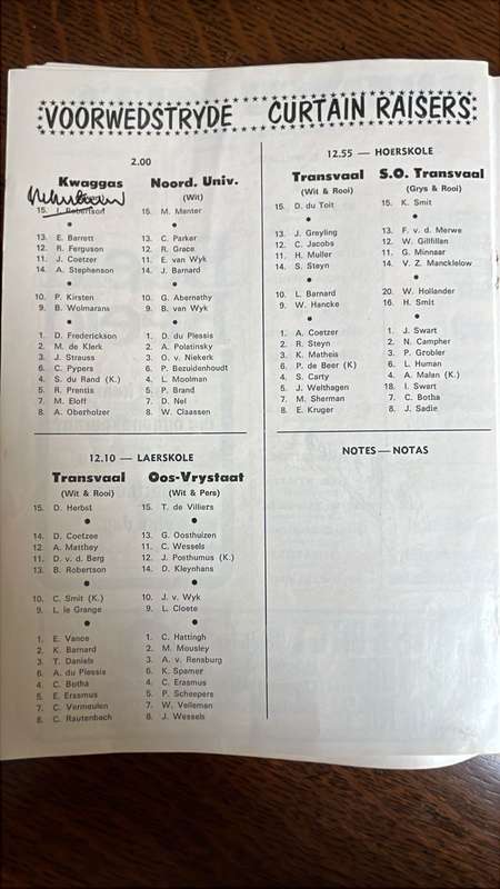 1974 South Africa vs British Isles 4th Test at Ellis Park Signed Programme, details below