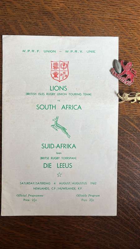 1962 British Lions vs South Africa Programme, Signed & Inscribed & 2 Pins, details below