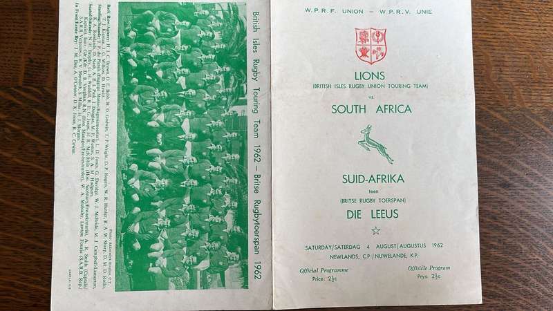 1962 British Lions vs South Africa Programme, Signed & Inscribed & 2 Pins, details below