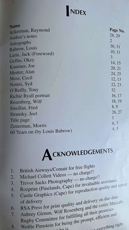 1997 A Homage - Maccabi South Africa Pays Tribute to Springbok Rugby, Signed, details below