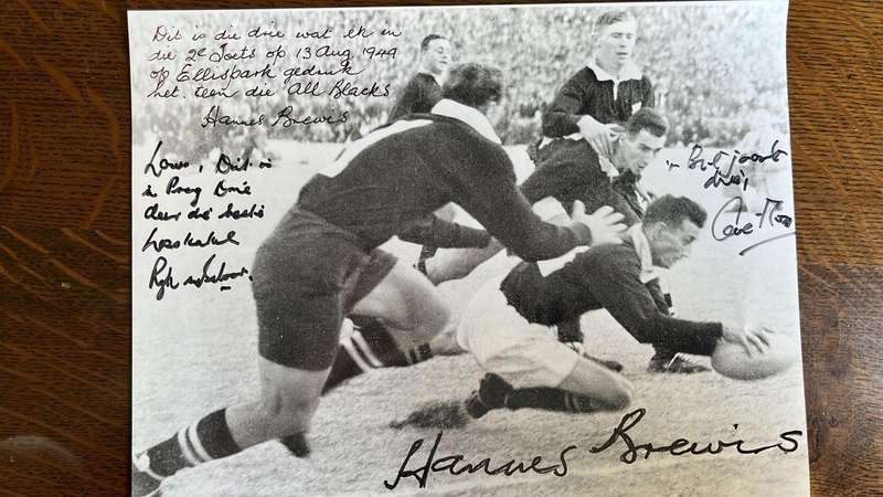 1949 Springboks vs All Blacks Inscribed & Signed Action Photo, details below