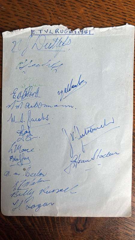 1951 Eastern Transvaal Rugby Squad Original Signatures, details below