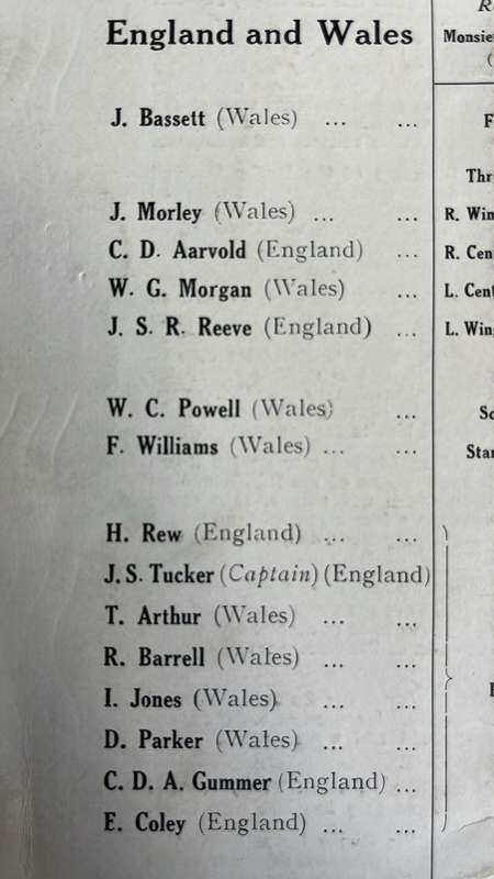 1929 England & Wales vs Scotland & Ireland Programme, details below