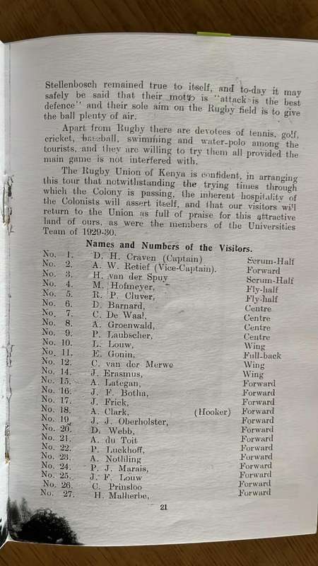 1935 University of Stellenbosch Tour to Kenya, details below