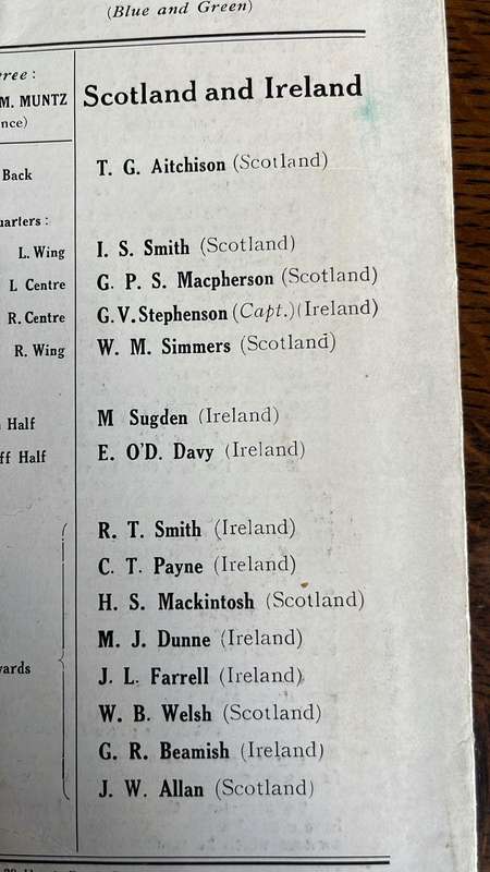 1929 England & Wales vs Scotland & Ireland Programme, details below