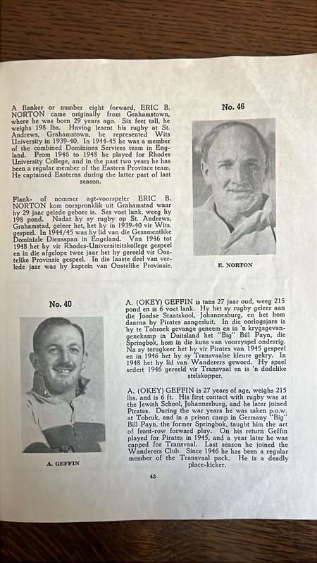 1949 Springbok Trials Programme, Inscribed, details below