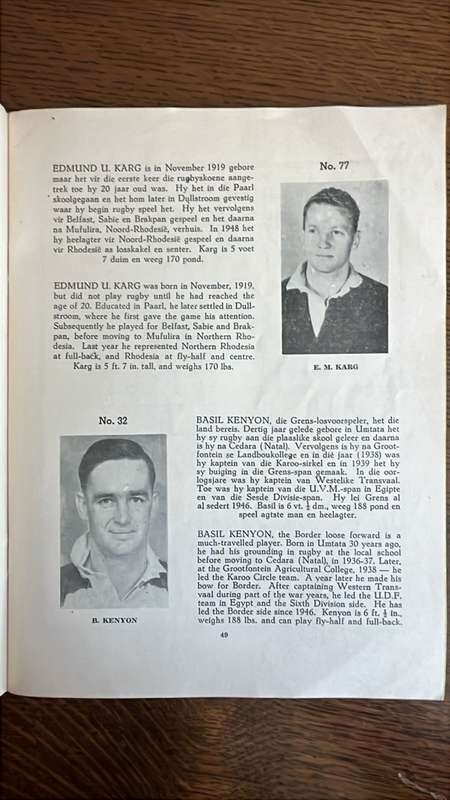 1949 Springbok Trials Programme, Inscribed, details below