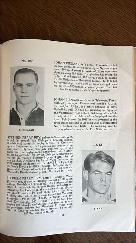1949 Springbok Trials Programme, Inscribed, details below