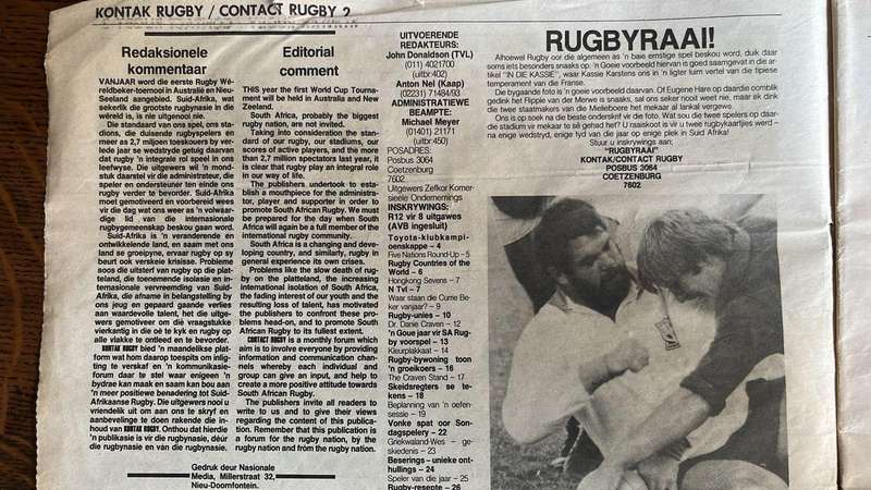 1987 Contact Rugby Volume 1 No. 1 Newspaper, details below