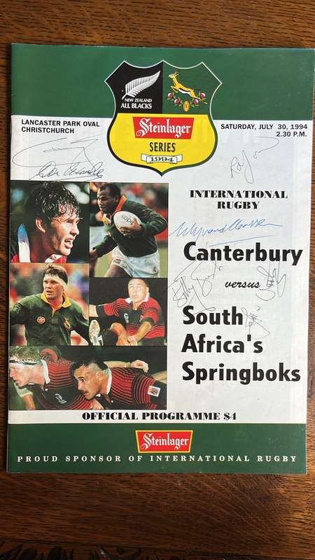 1994 Canterbury vs South Africa in Christchurch Signed Programme, details below