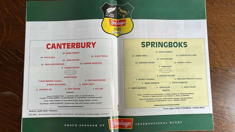 1994 Canterbury vs South Africa in Christchurch Signed Programme, details below