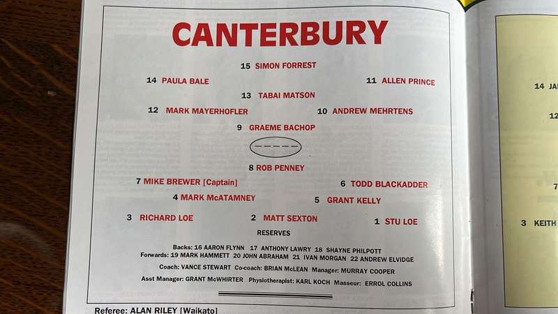 1994 Canterbury vs South Africa in Christchurch Signed Programme, details below