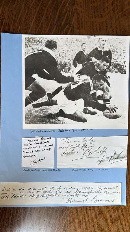 1949 - Hannes Brewis ' Historic Try, details below