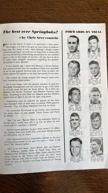 1964 Springbok Trials Programme, details below