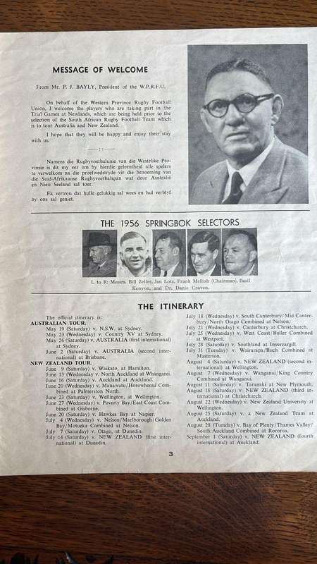 1956 Springbok Rugby Trial at Newlands Signed Programme, details below