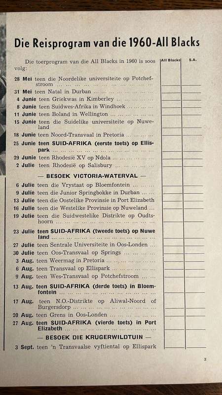 1960 Die All Blacks is Hier - Brochure of the Tour & Pin, details below