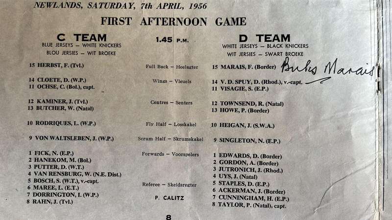 1956 Springbok Rugby Trial at Newlands Signed Programme, details below