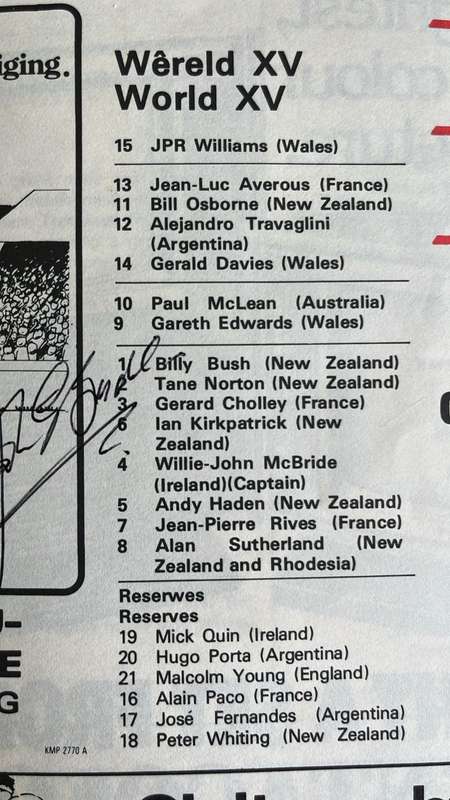 1977 South Africa vs World XV At Loftus Versveld Signed Programme, details below