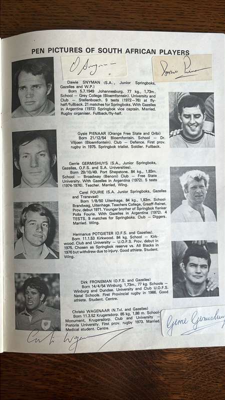 1977 South Africa vs World XV At Loftus Versveld Signed Programme, details below