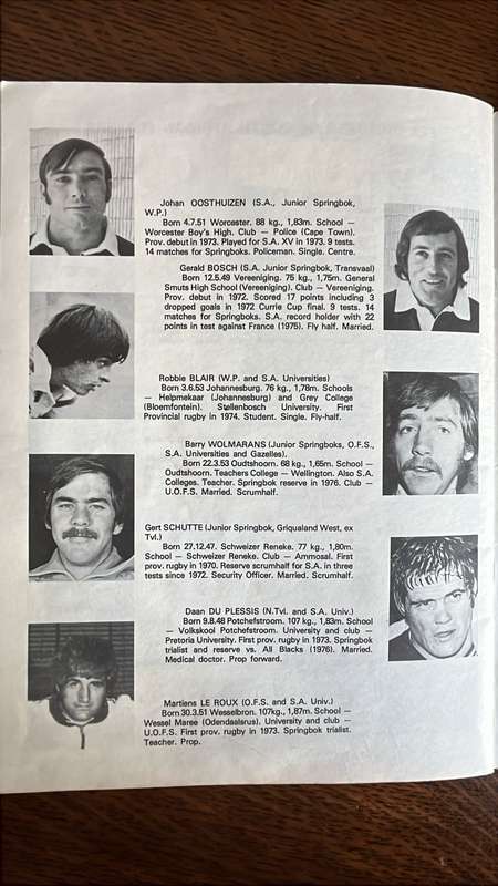 1977 South Africa vs World XV At Loftus Versveld Signed Programme, details below