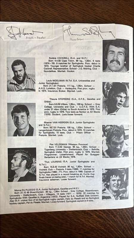 1977 South Africa vs World XV At Loftus Versveld Signed Programme, details below