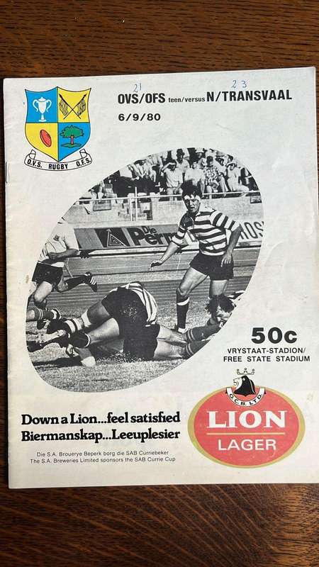 1980 Orange Free State vs Northern Transvaal Programme, details below