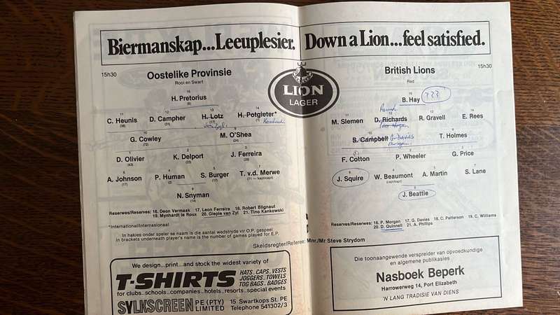 1980 British Lions vs Eastern Province at Boet Erasmus Stadium Programme, details below