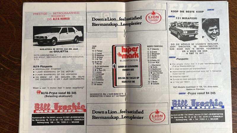 1980 Orange Free State vs Northern Transvaal Programme, details below