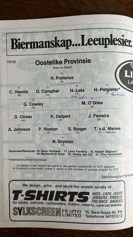 1980 British Lions vs Eastern Province at Boet Erasmus Stadium Programme, details below