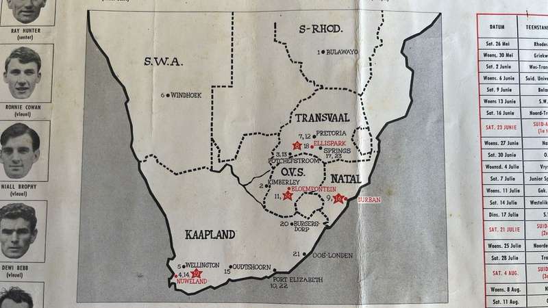 1962 British Lions Tour to South Africa Itinerary, details below