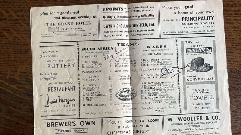 1951 South Africa vs Wales Signed & Inscribed Programme, details below