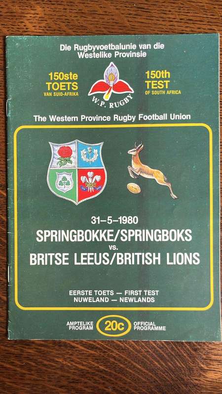 1980 Springboks vs British Lions, 1st test at Newlands Signed Programme, details below