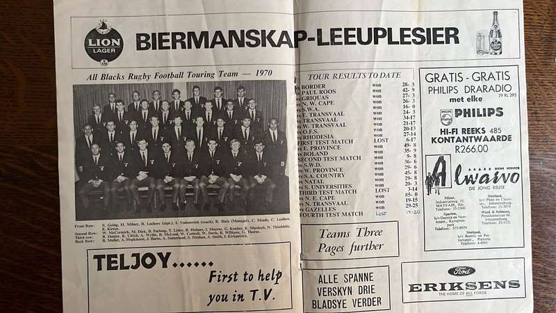 1970 4th Test - South Africa vs All Blacks at Ellis Park Programme, details below